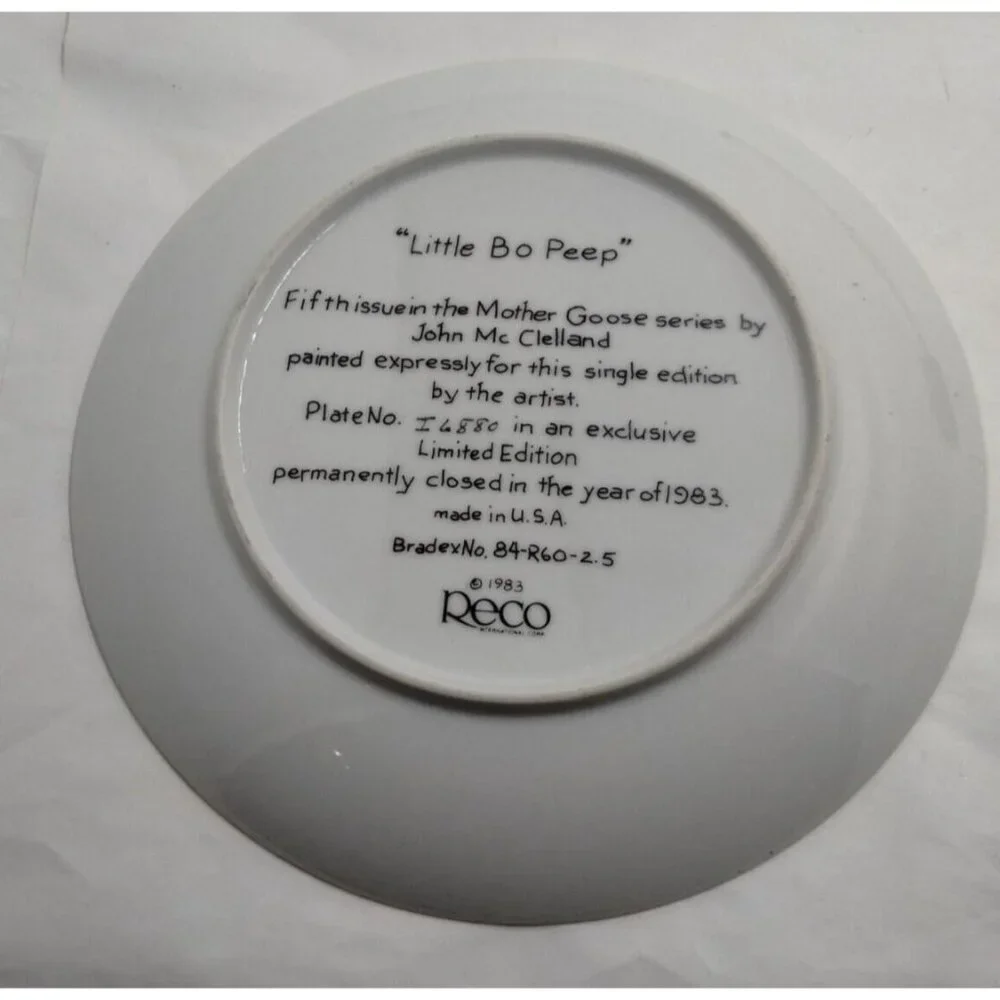 Little Bo Peep Plate Mother Goose John McClelland Limited Ed Reco 1983 - Picture 2 of 5